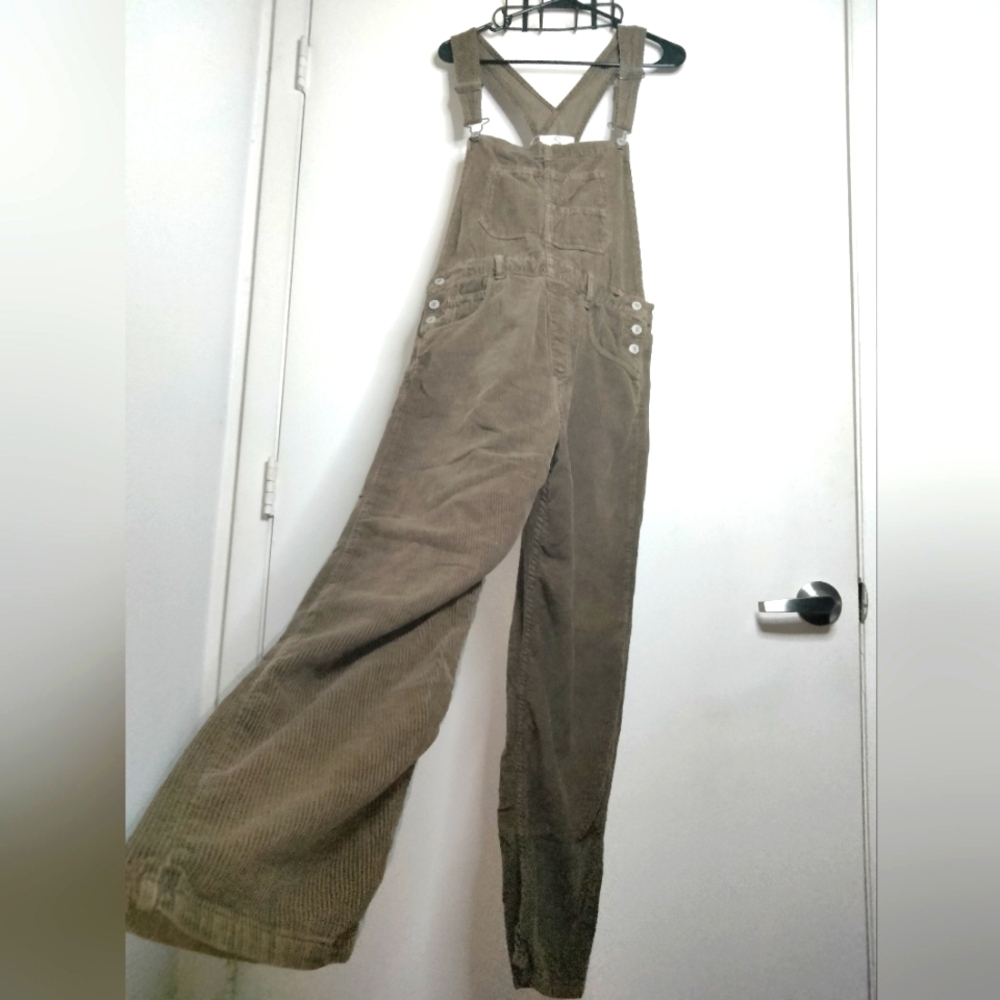We The Free (Size S) Brown Ribbed Corduroy Side Button Slip Pockets Overalls